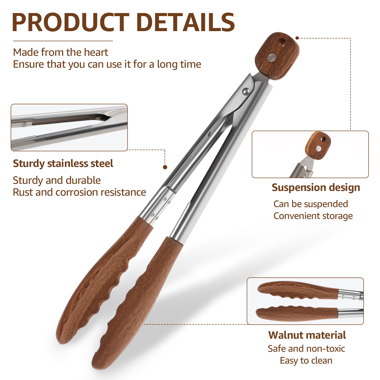 2/3 Pcs Food Tongs Walnut Wood - Kitchen Gadgets Pakistan 评论和价格